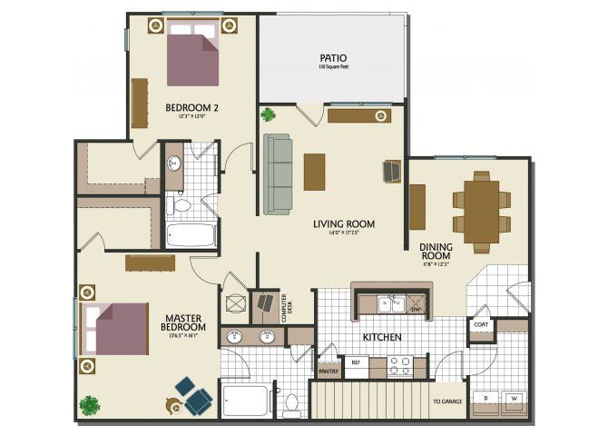 Two bedroom two bathroom B3 Floorplan at Parks at Crossroads Apartments in Cary, NC