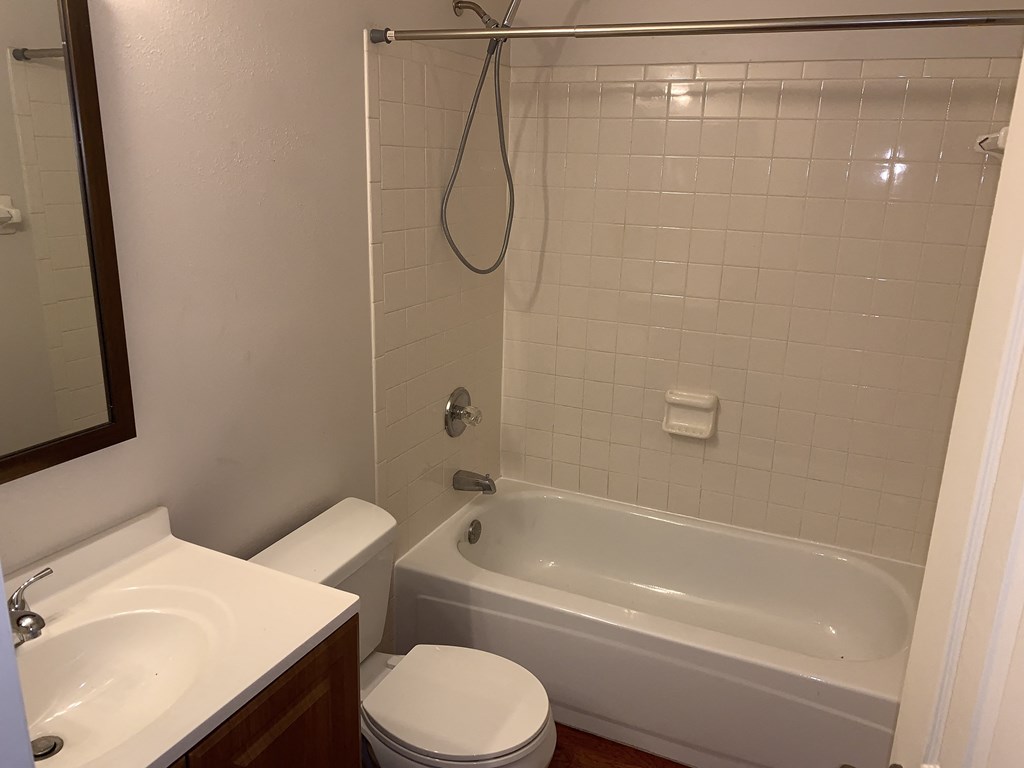 a bathroom with a tub and a sink and a toilet