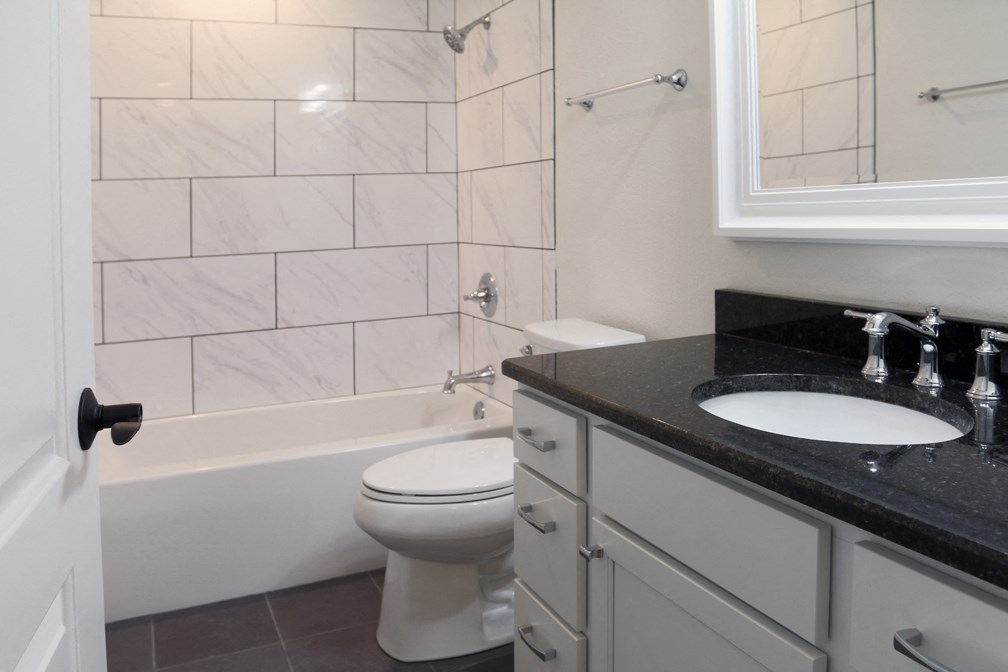 a bathroom with a sink and a toilet and a bath tub