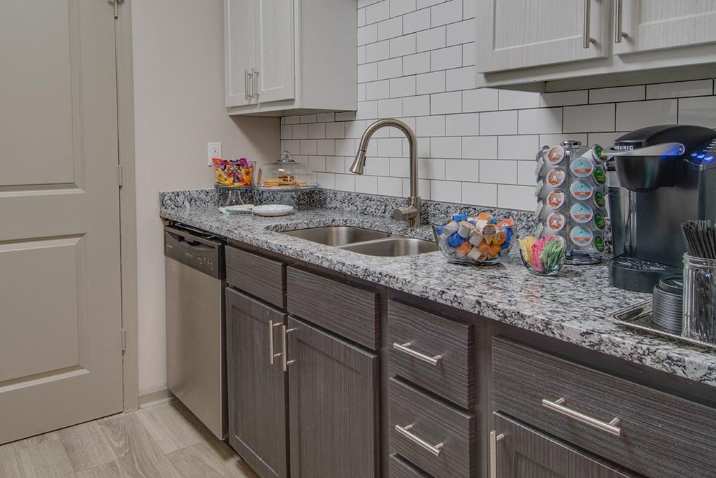 a kitchen with a sink and some cabinets