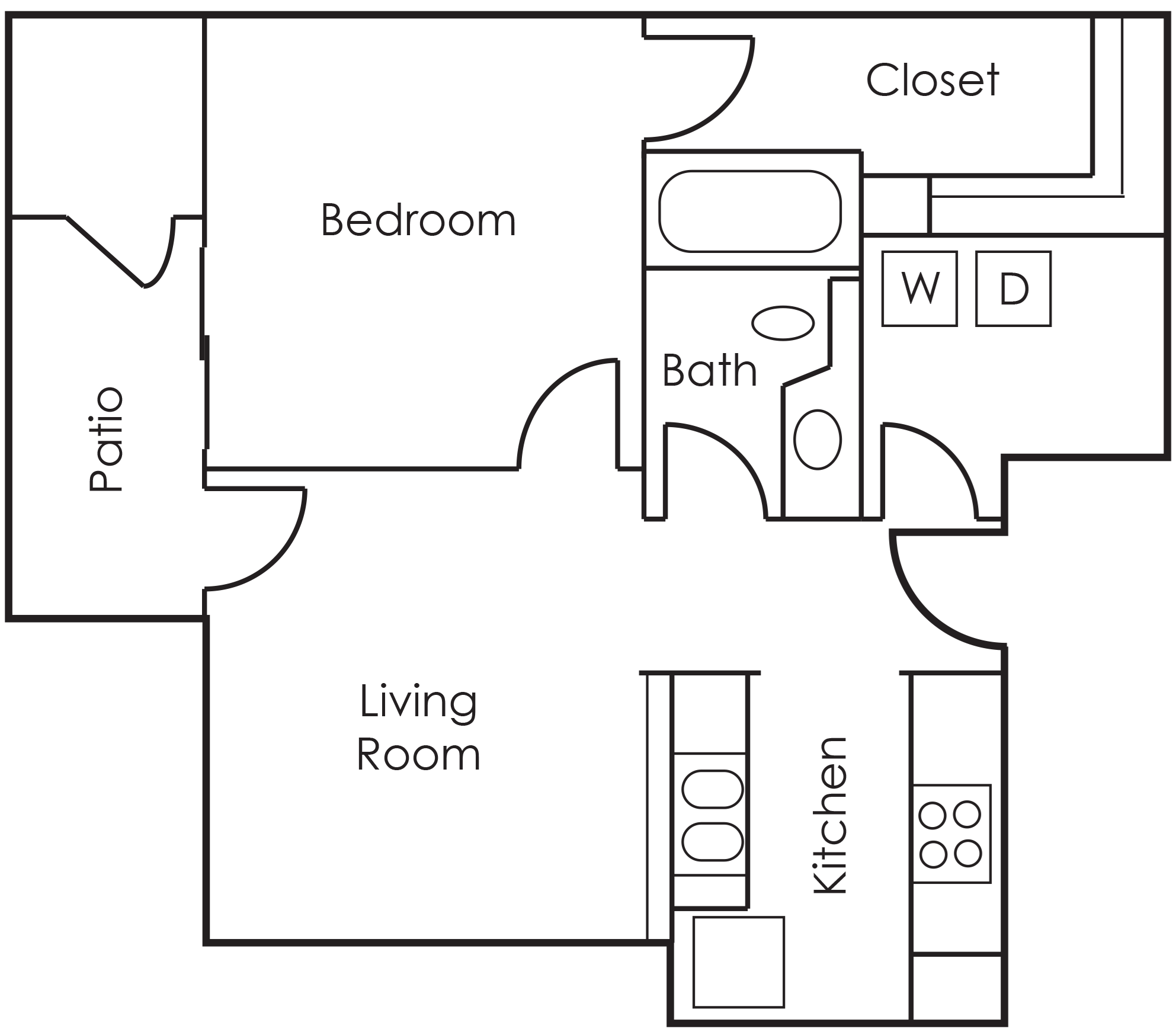 1BD/1BA Floor Plan 2