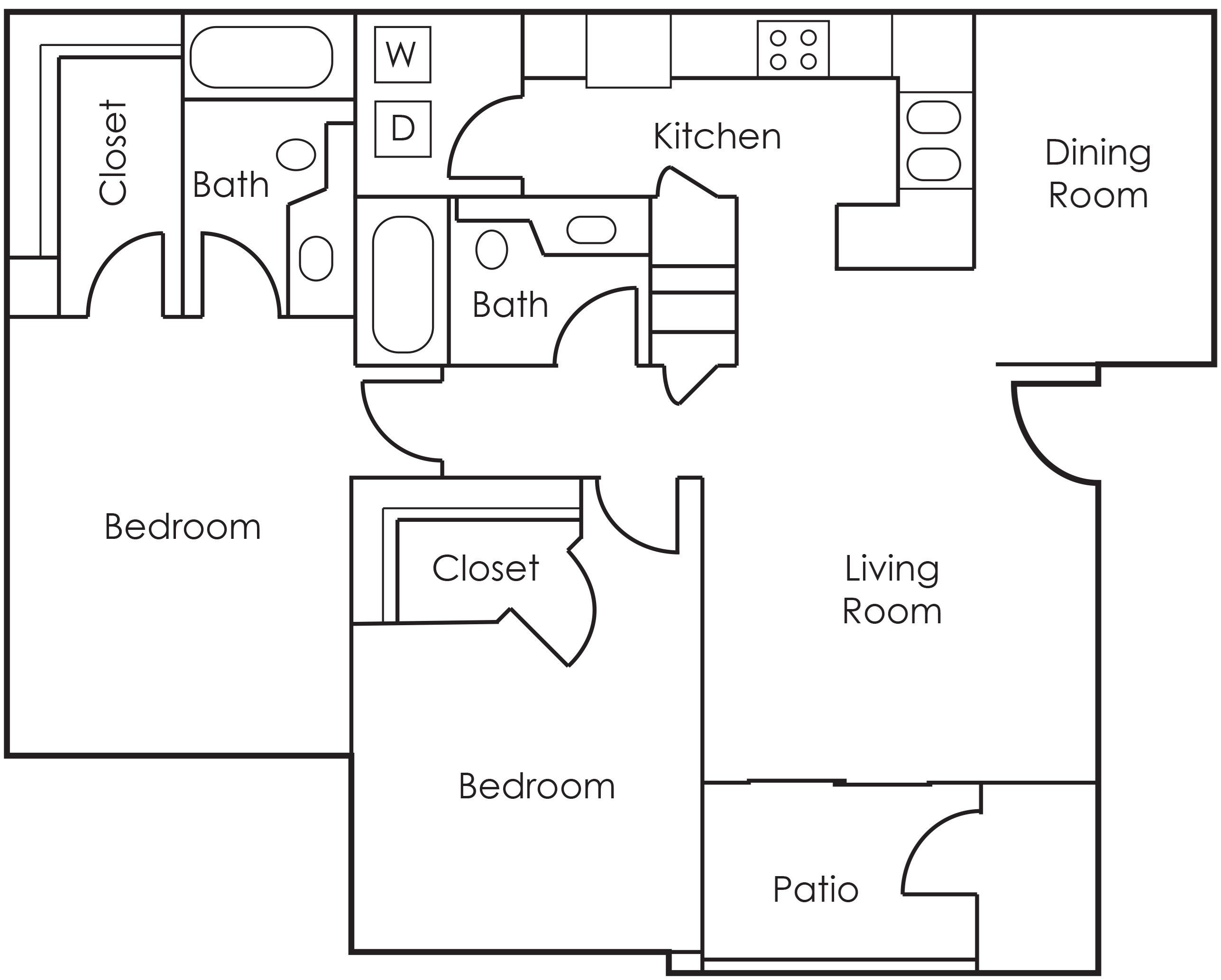 2BD/2BA Floor Plan 3