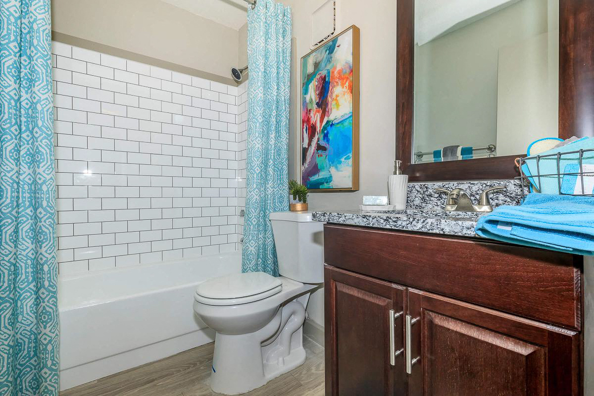 a bathroom with a toilet and a tub and a sink