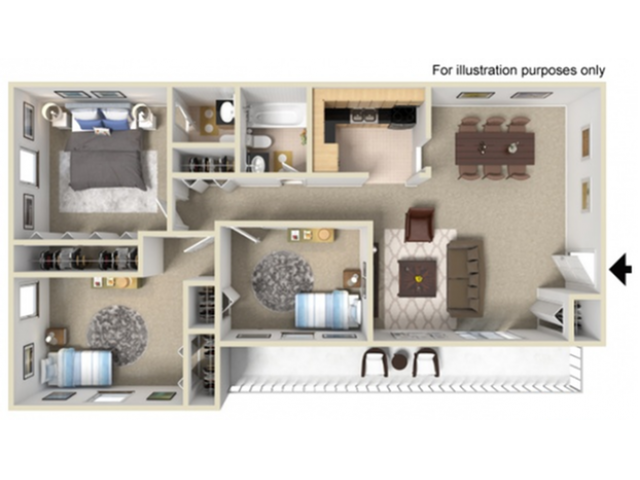 3 bedroom floor plan  at Valley York Apartments, Parma Heights, 44130
