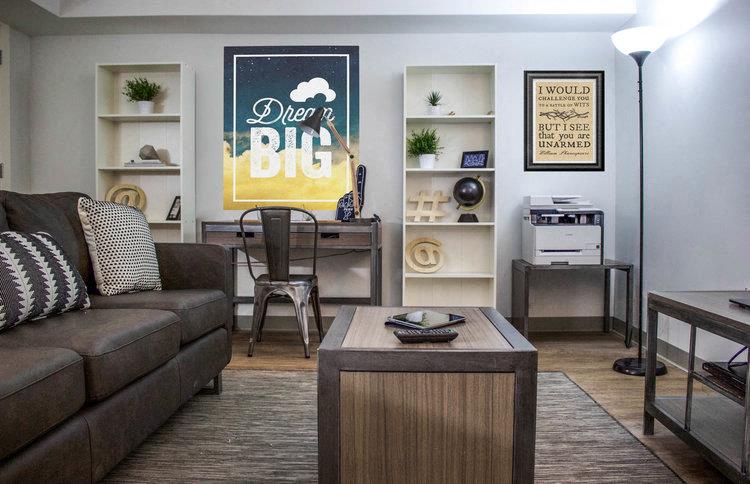 Furnished student apartment bathroom