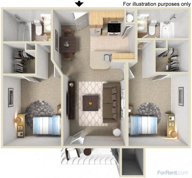 Two Bedroom Two Bathroom Floor Plan 4