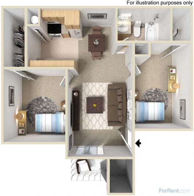 Two Bedroom One Bathroom Floor Plan 3