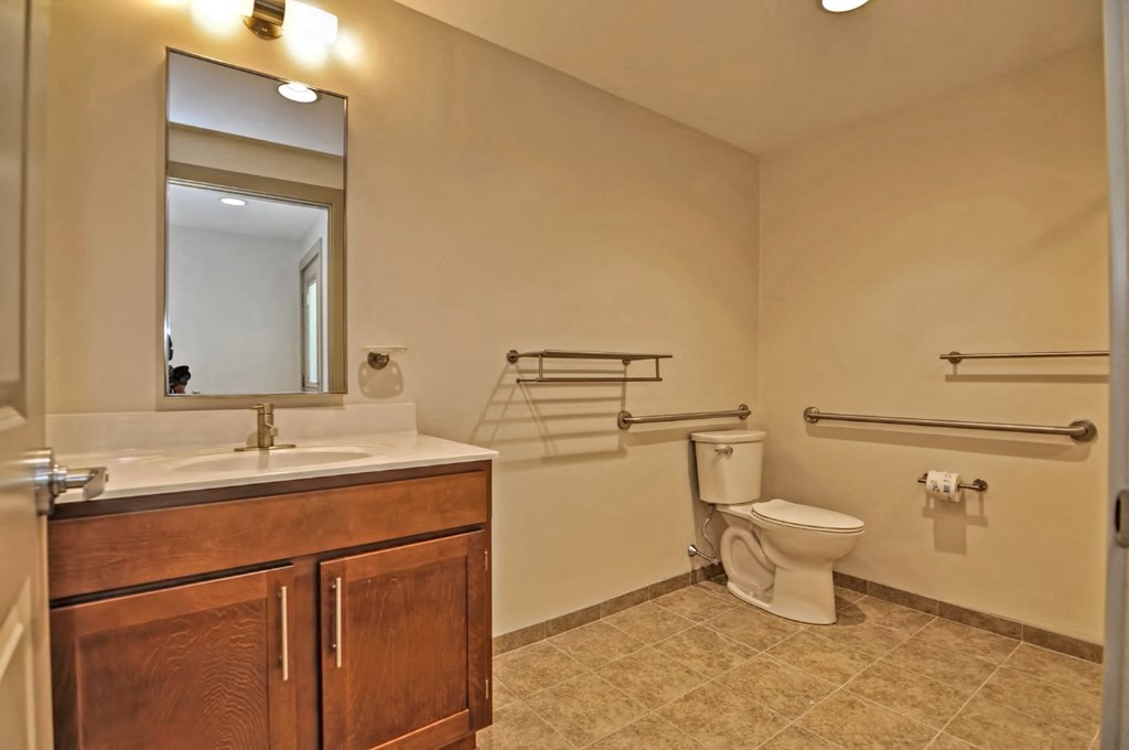 a bathroom with a toilet and a sink and a mirror