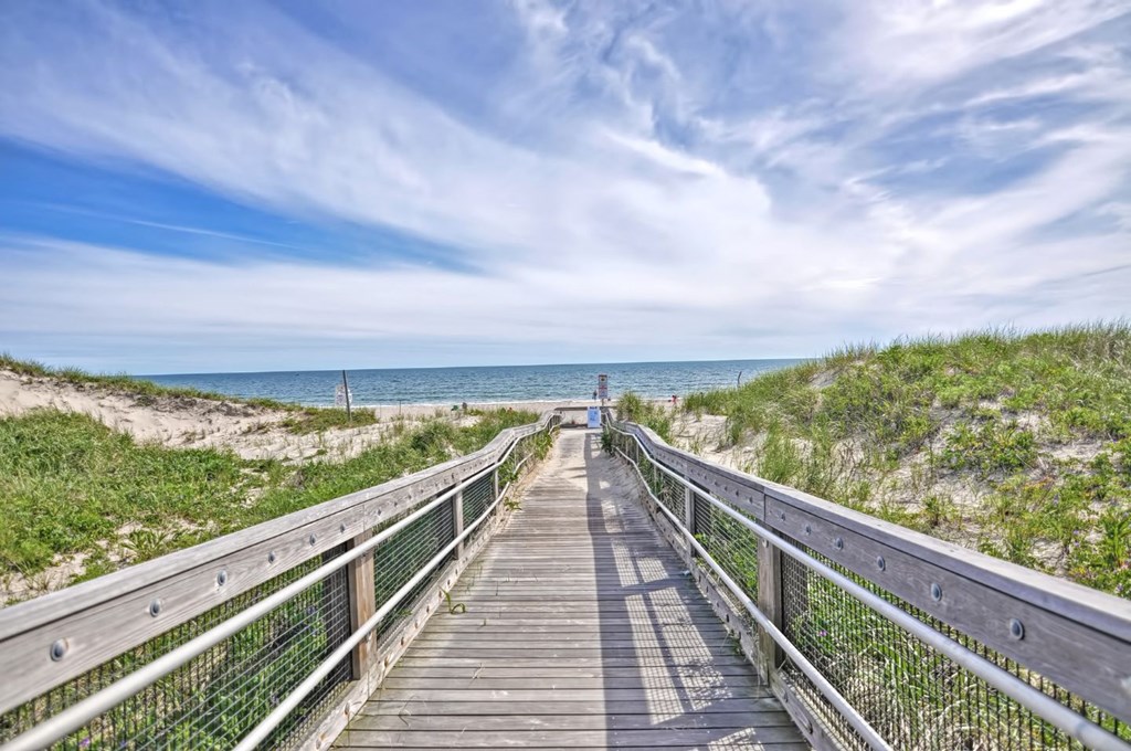the boardwalk to the beach at the end of the preserve