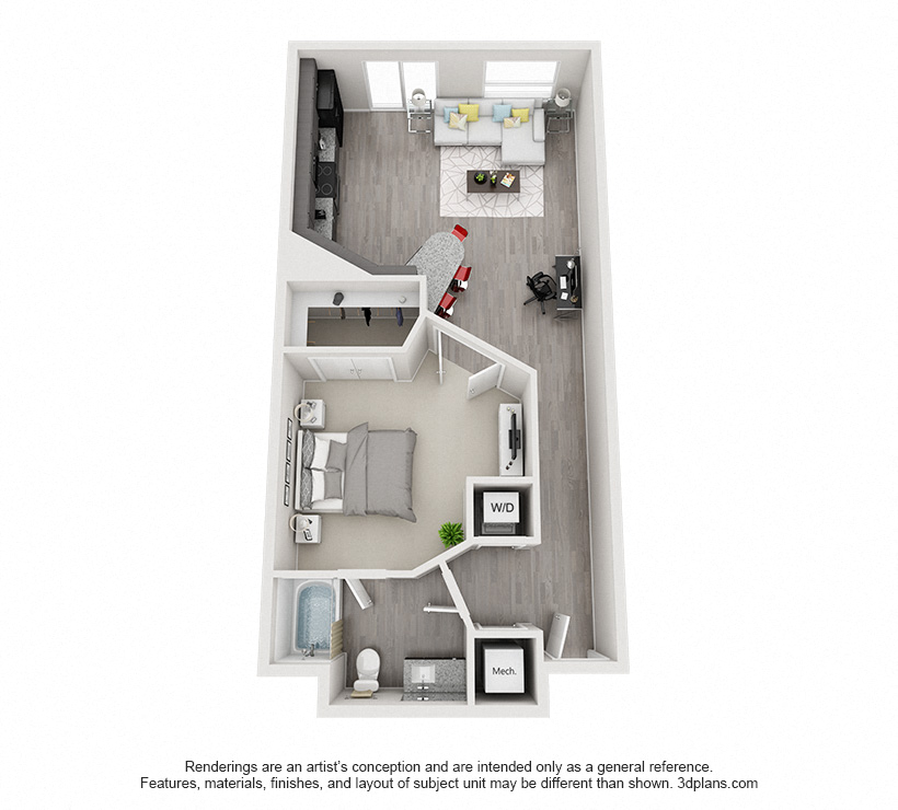 One Bedroom Floor Plan 630 square feet