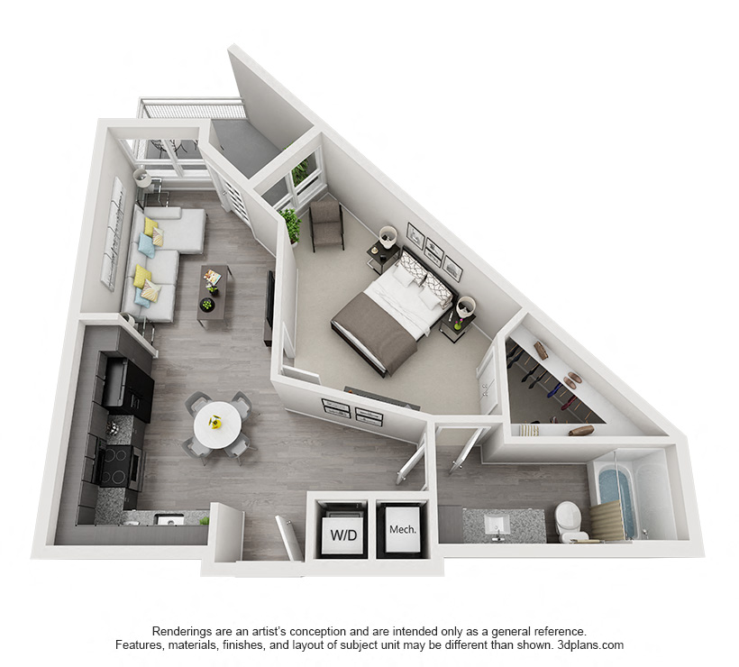 One Bedroom Floor Plan 675 square feet