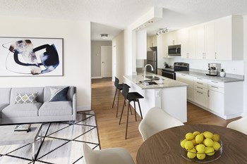 kitchen with a countertop, stools, a table and light vinyl plank flooring - Photo Gallery 5
