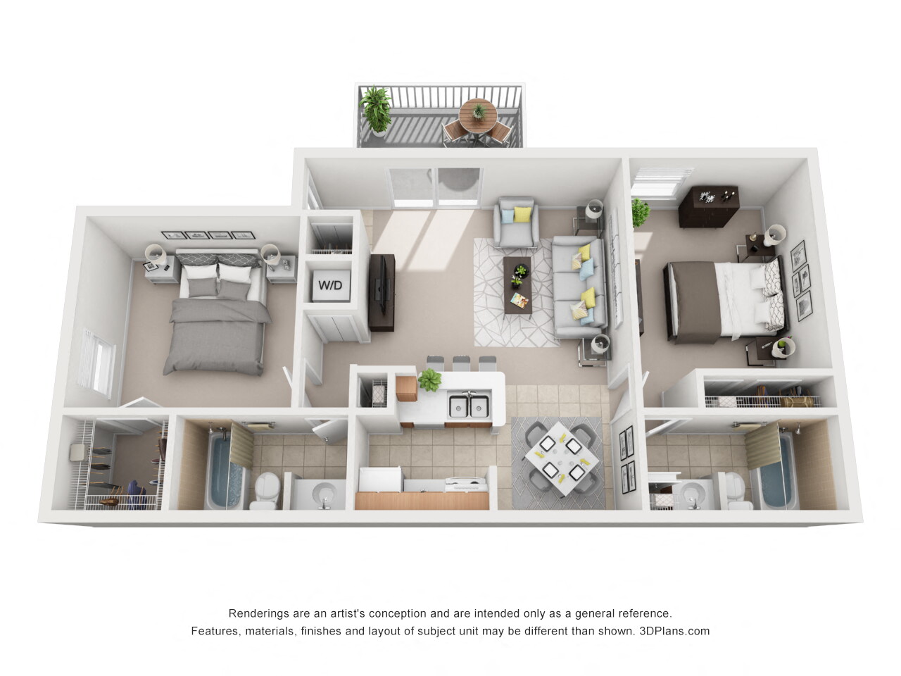 960 sq.ft. Two Bed Two Bath