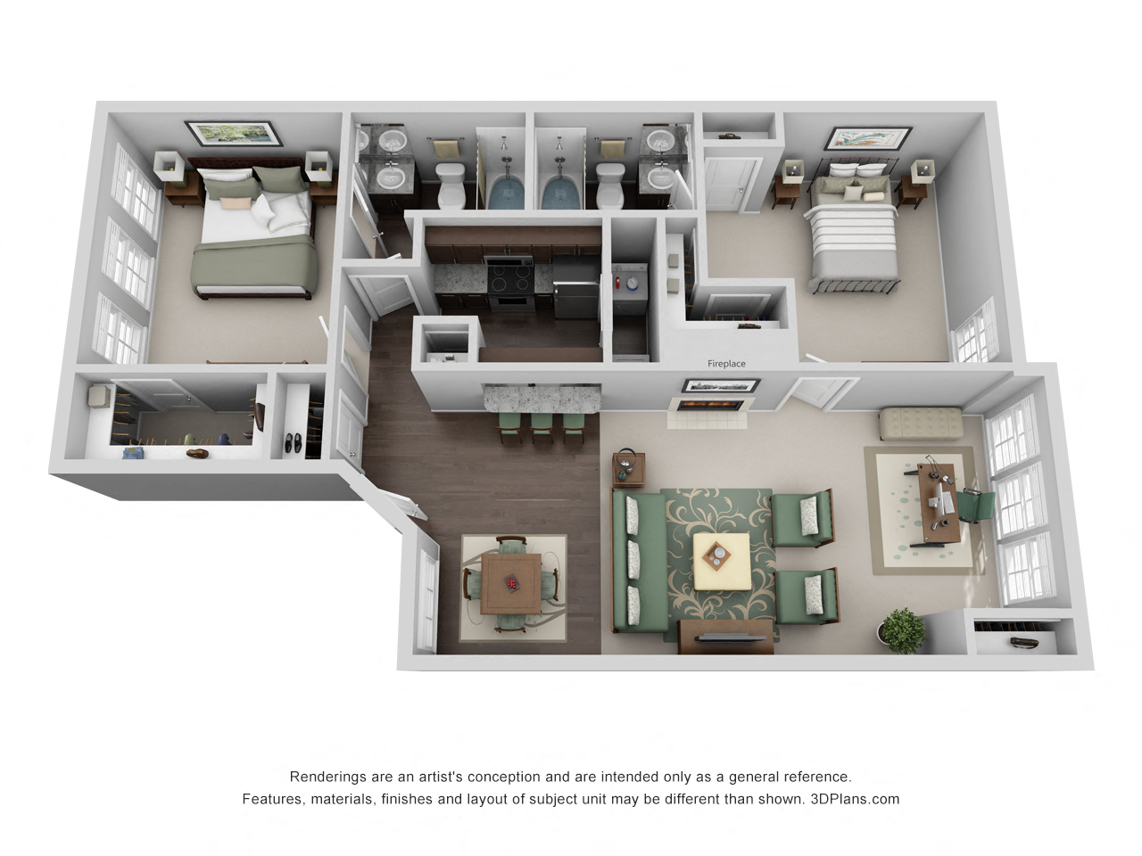 1066 sq.ft. Two Bed Two Bath