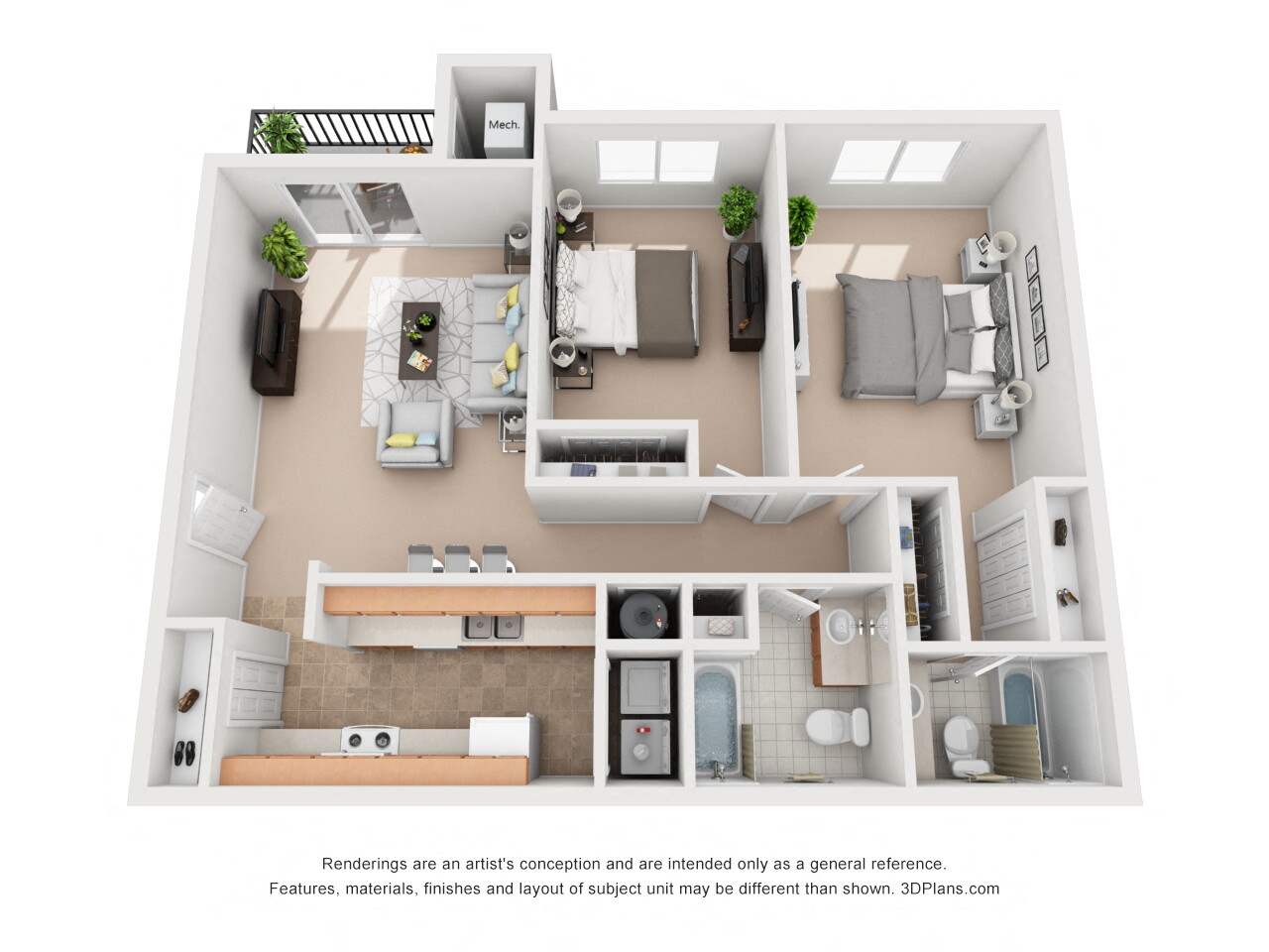 Two Bed Two Bath Bedroom Layout