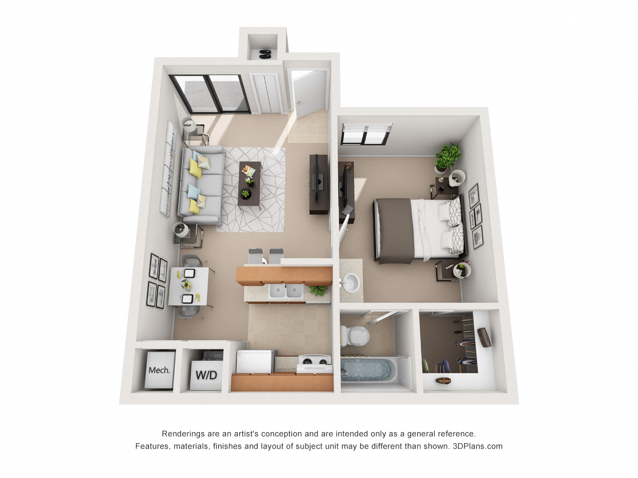 550 sq.ft. One Bed One Bath