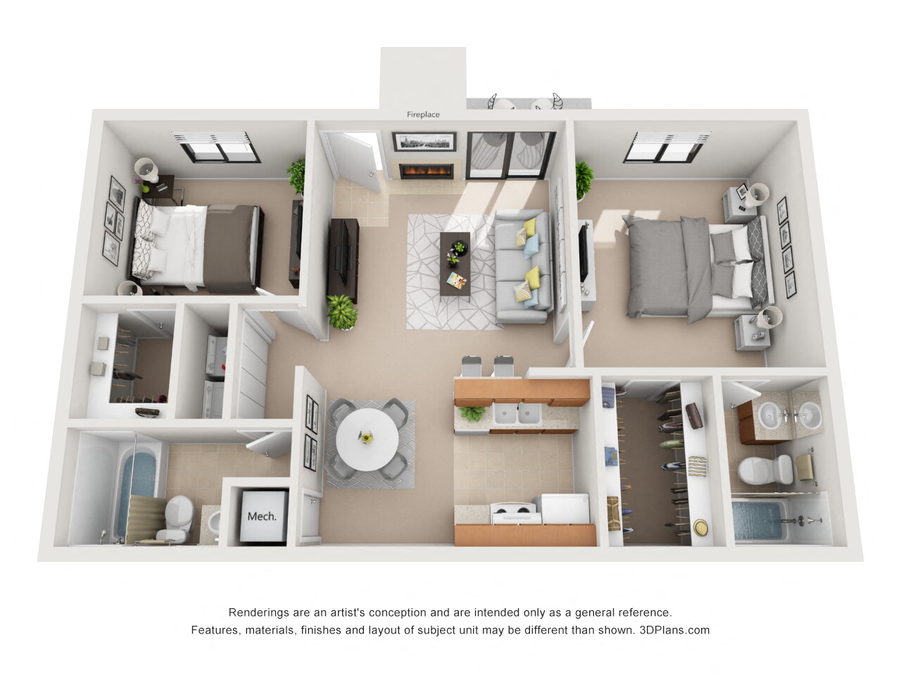 875 sq.ft. Two Bed Two Bath
