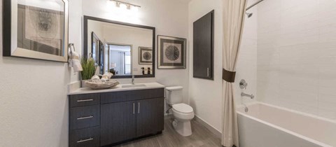a bathroom with a sink and a toilet and a shower