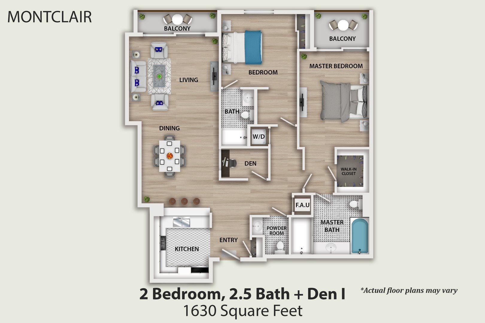 2 Bedroom 2 and half Bath With Den Unit 210, 310, 410, 510 and 610 2 Bedroom 2 and half Bath With Den Unit 210, 310, 410, 510 and 610