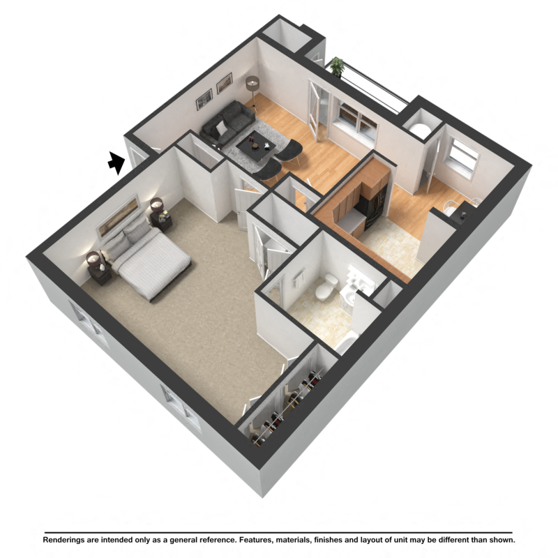 One bedroom, one bathroom