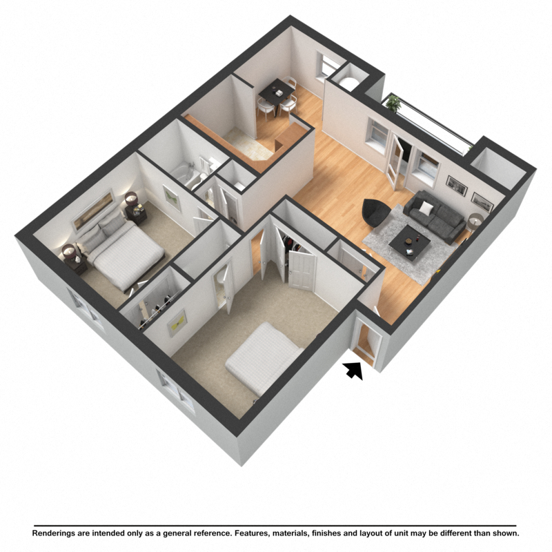 Two bedroom, 1.5 bathrooms