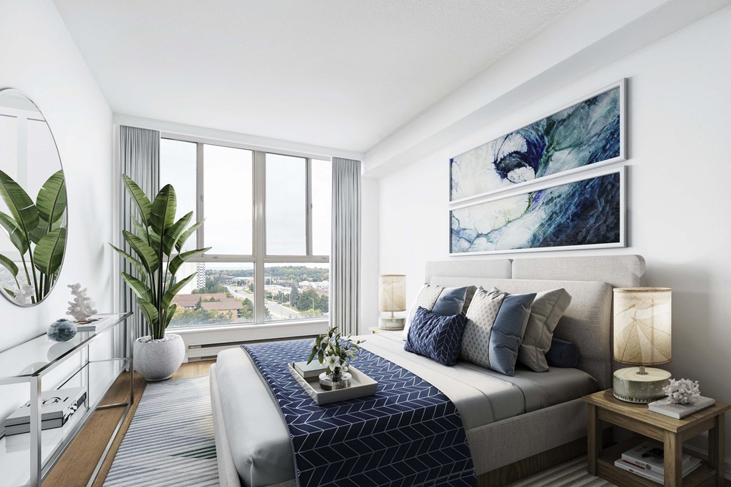 an artist impression of a bedroom in an apartment