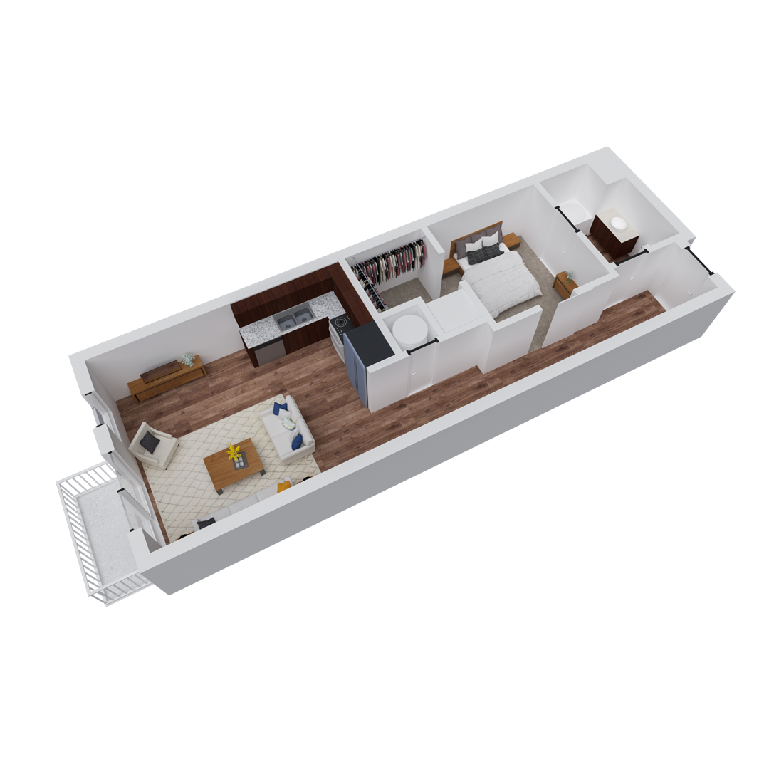 Block 32 Apartments |  Manhattan Floor Plan | 1x1