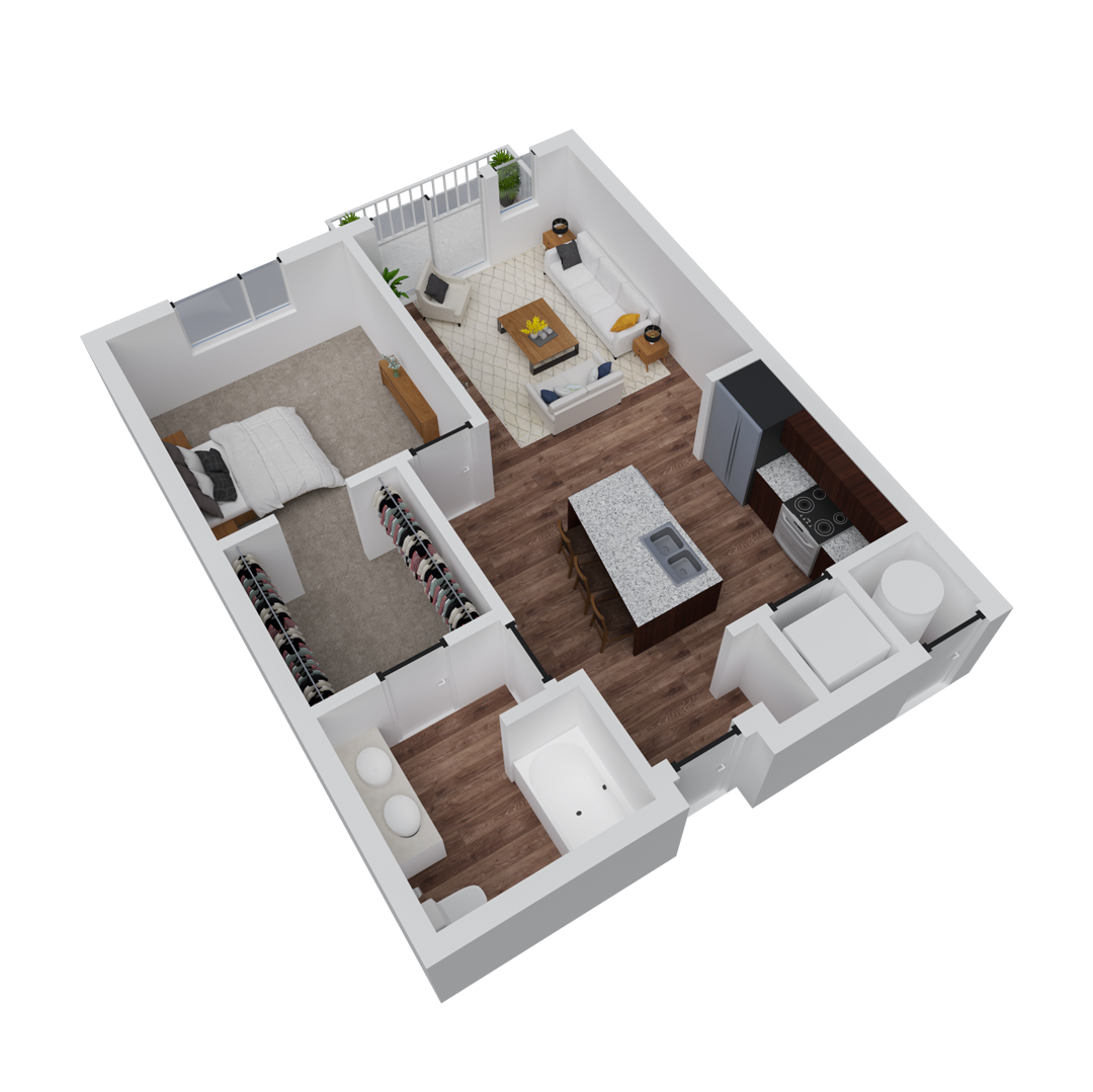 Block 32 Apartments | Portland Floor Plan | 1x1