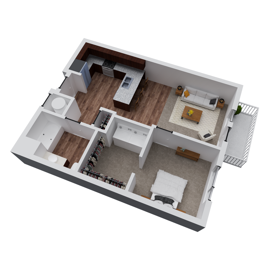 Block 32 Apartments | South Beach Floor Plan | 1x1