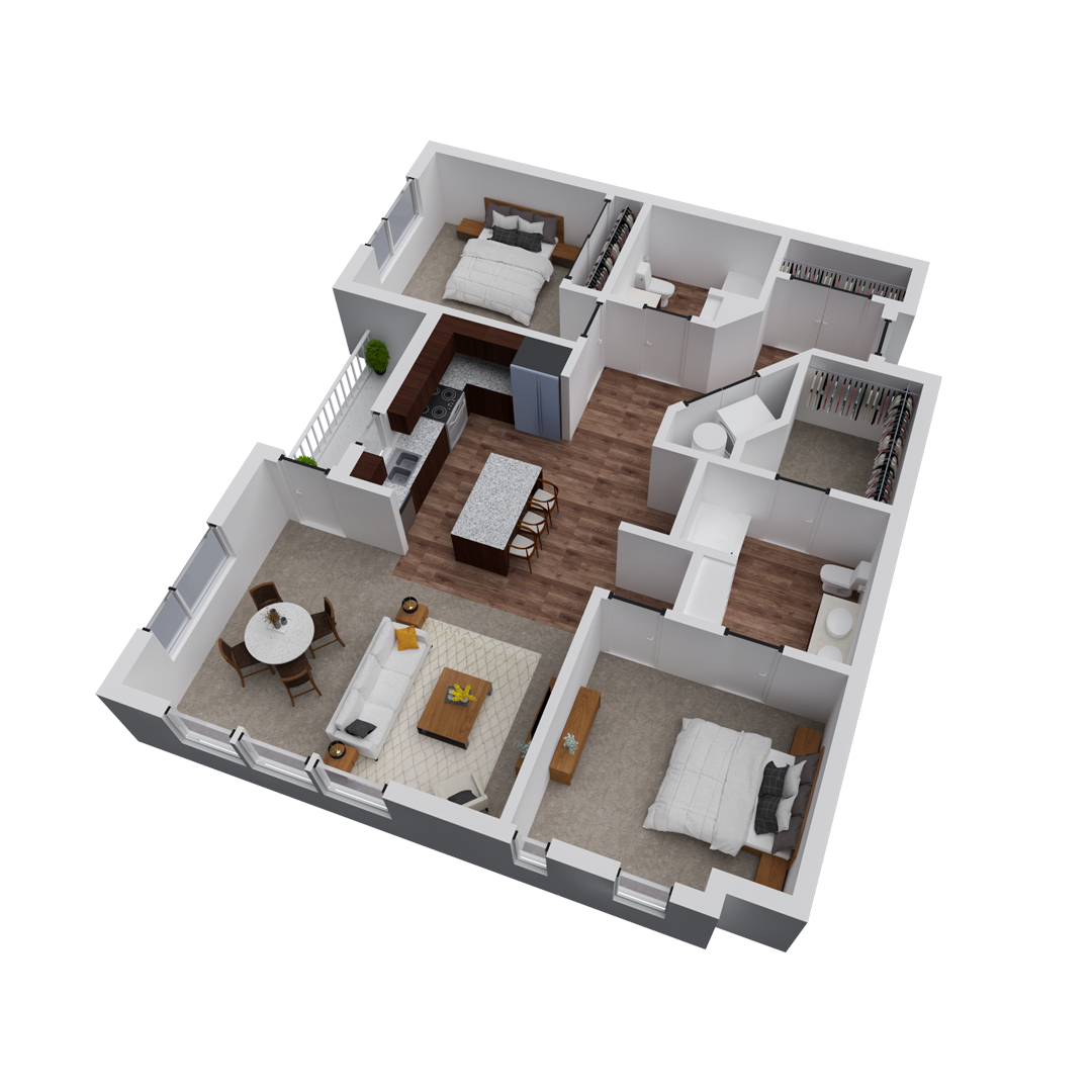 Block 32 Apartments | Dallas Floor Plan | 2x2