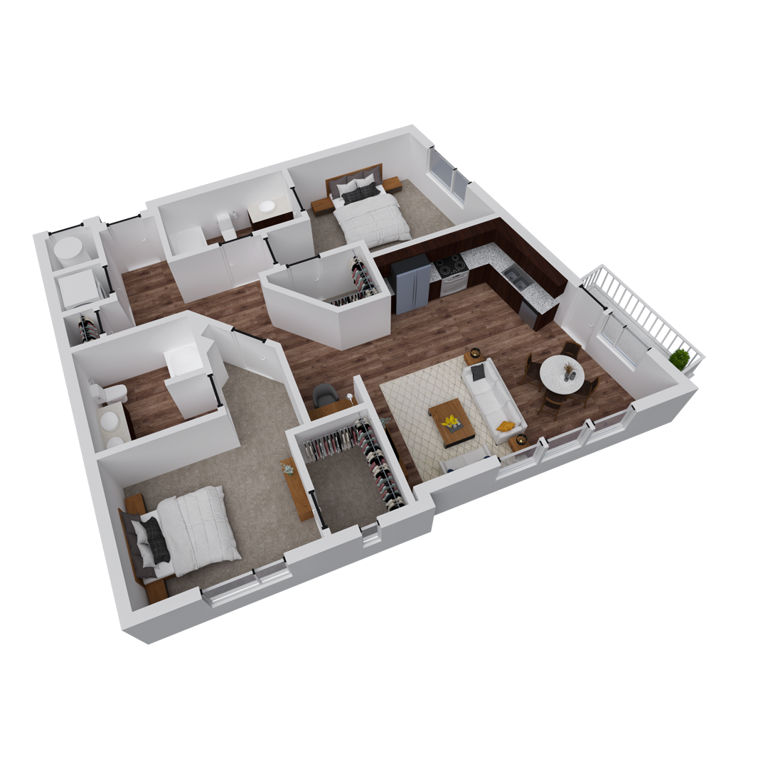 Block 32 Apartments | Hollywood Floor Plan | 2x2
