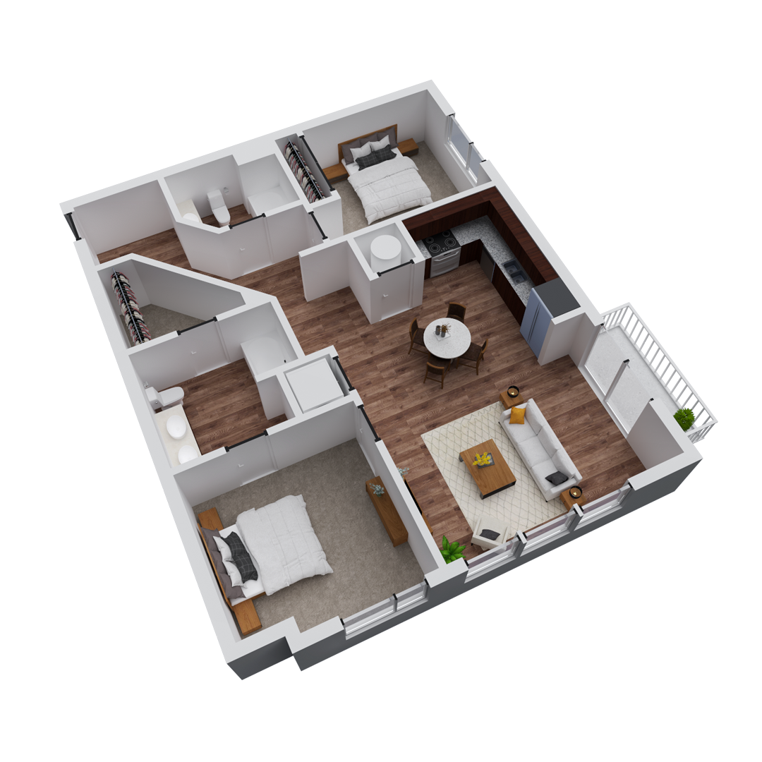 Block 32 Apartments | Seattle Floor Plan | 2x2