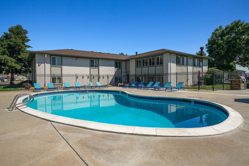 our apartments have a resort style pool with lounge chairs