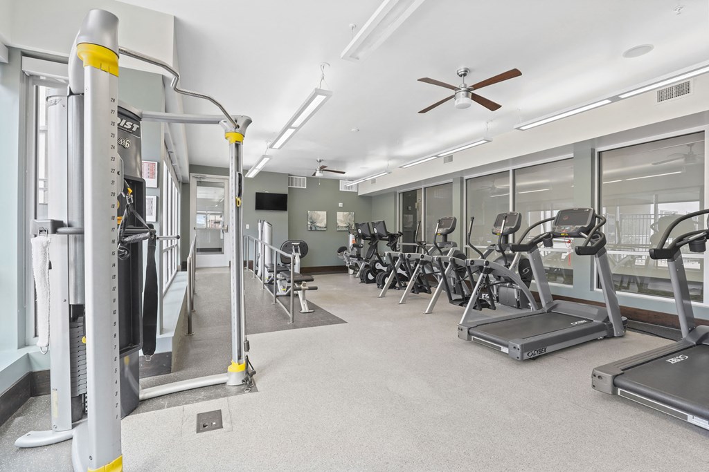 the gym at the flats at big tex apartments