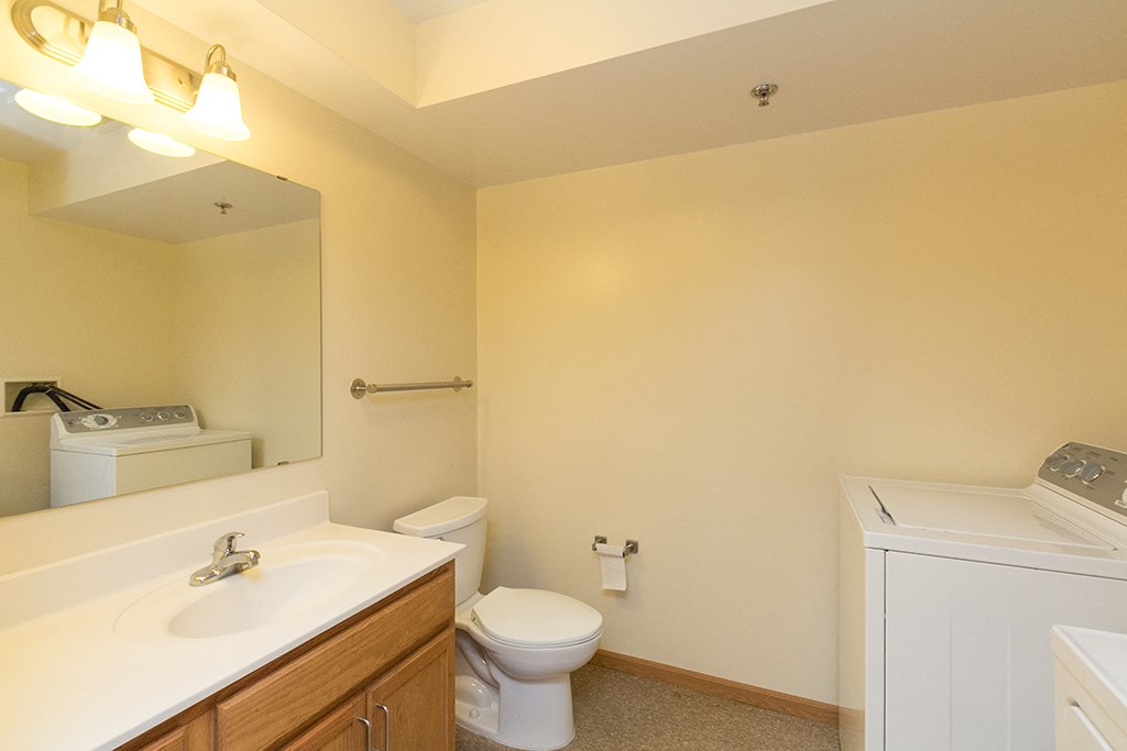 a bathroom with a sink toilet and a mirror