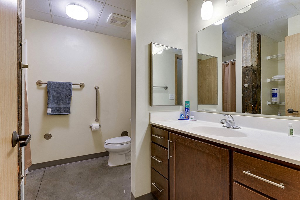 Bathroom With Vanity Lights at Upper Post Veterans Homes, Fort Snelling