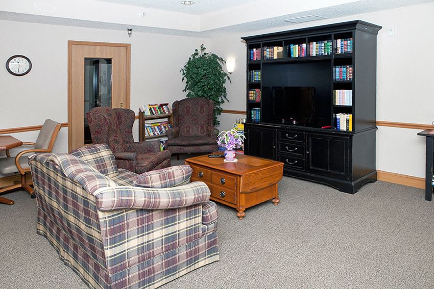 a living room with a couch and a television
