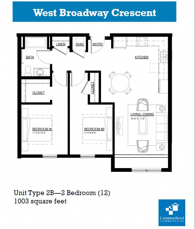 Two BR Floor Plans Style B at West Broadway Crescent, Minneapolis