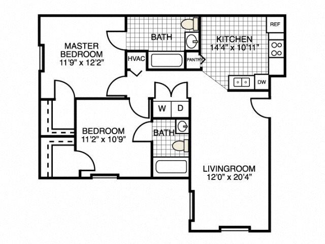 2 Bedroom Floor Plan 2 Bedroom Floor Plan at River Landing Apartments, Myrtle Beach, SC