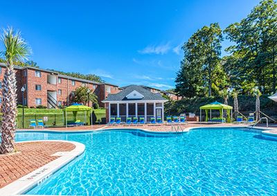 aquamarine water during sunny day at apartment pool in Asheville, NC