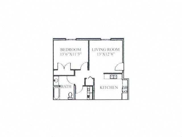 One Bedroom Floor Plan at Hidden Creek Village Apartments, North Carolina, 28314