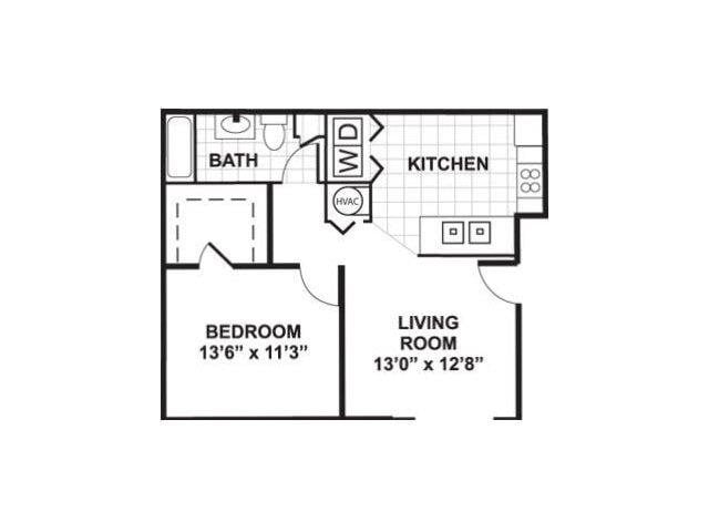 One Bedroom (sunroom optional) Floor Plan at Boltons Landing Apartments, Charleston