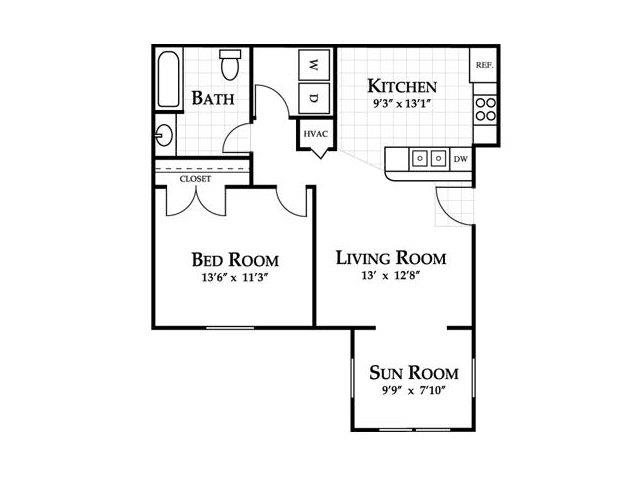 1 Bedroom (sunroom optional) Floor Plan 1 Bedroom (sunroom optional) Floor Plan at Bromley Village Apartments, Fort Mill, South Carolina