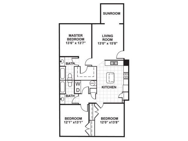 3 Bedroom Floor Plan 3 Bedroom Floor Plan at Bromley Village Apartments, Fort Mill, SC, 29708