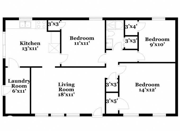 a floor plan of a house with a living room and a kitchen