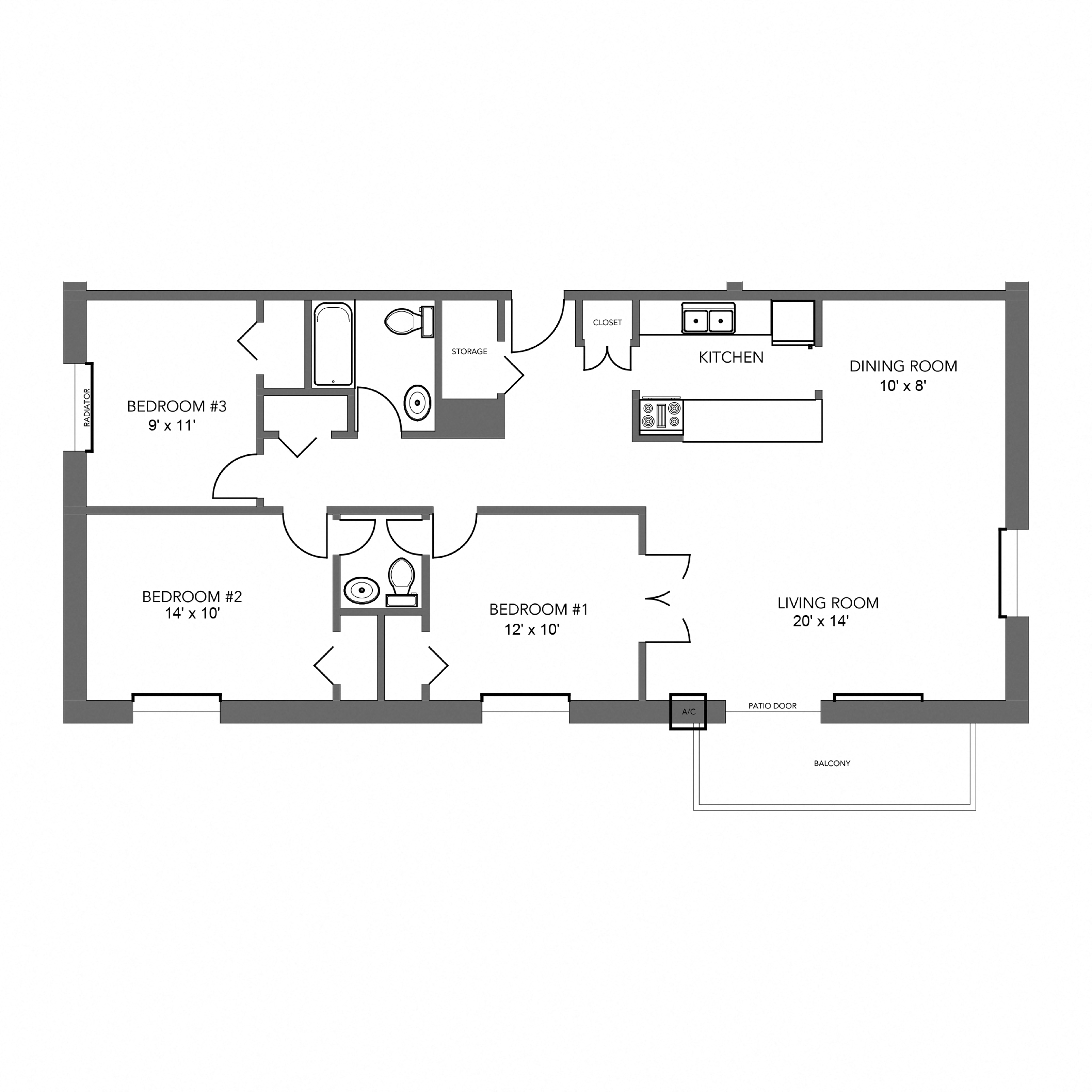 The King 3 Bedroom 1.5 Bath Suite