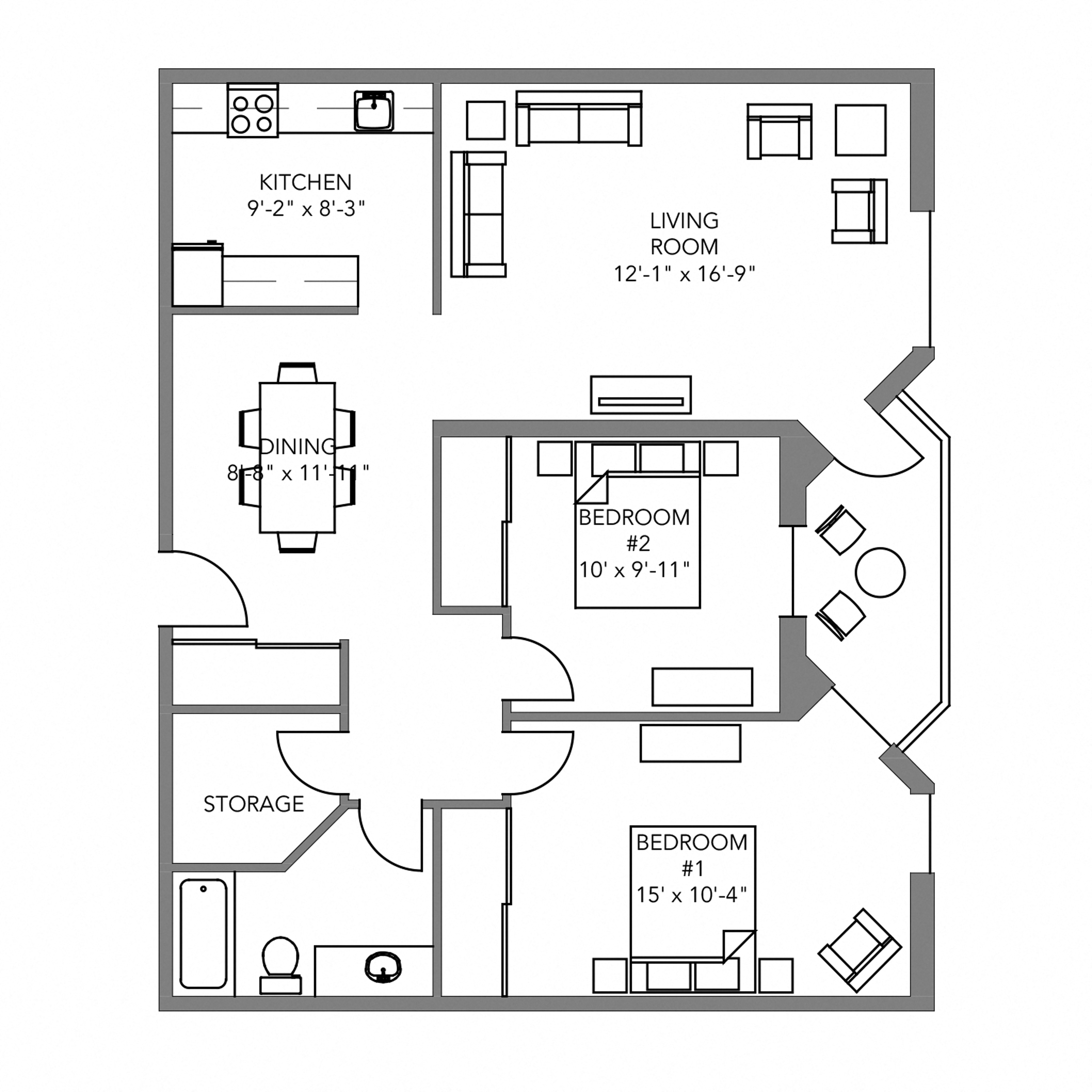 The Ashley 2 Bedroom 1 Bathroom Suite