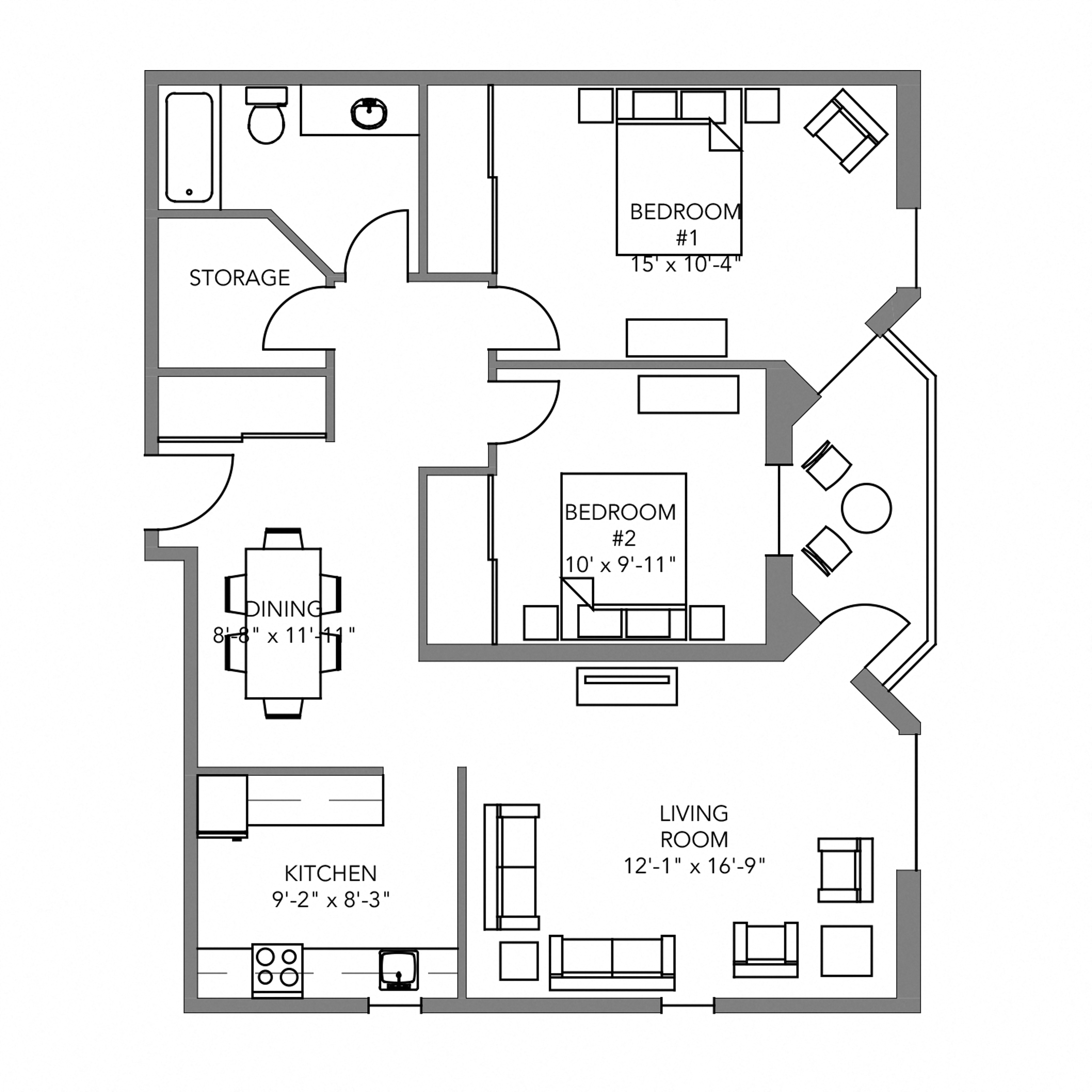 The Chelsea 2 Bedroom 1 Bathroom Suite