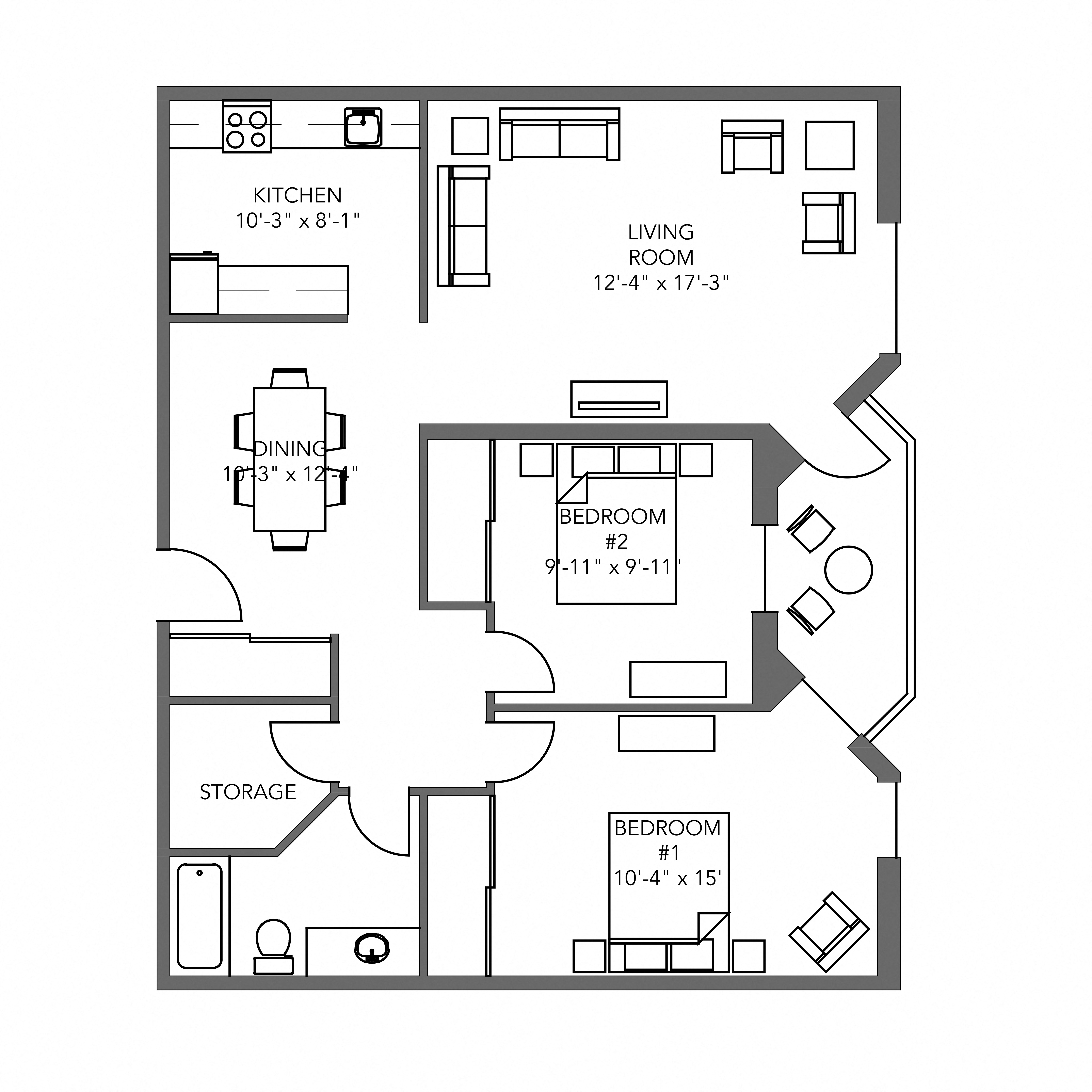 The Ashley 2 Bedroom 1 Bathroom Suite