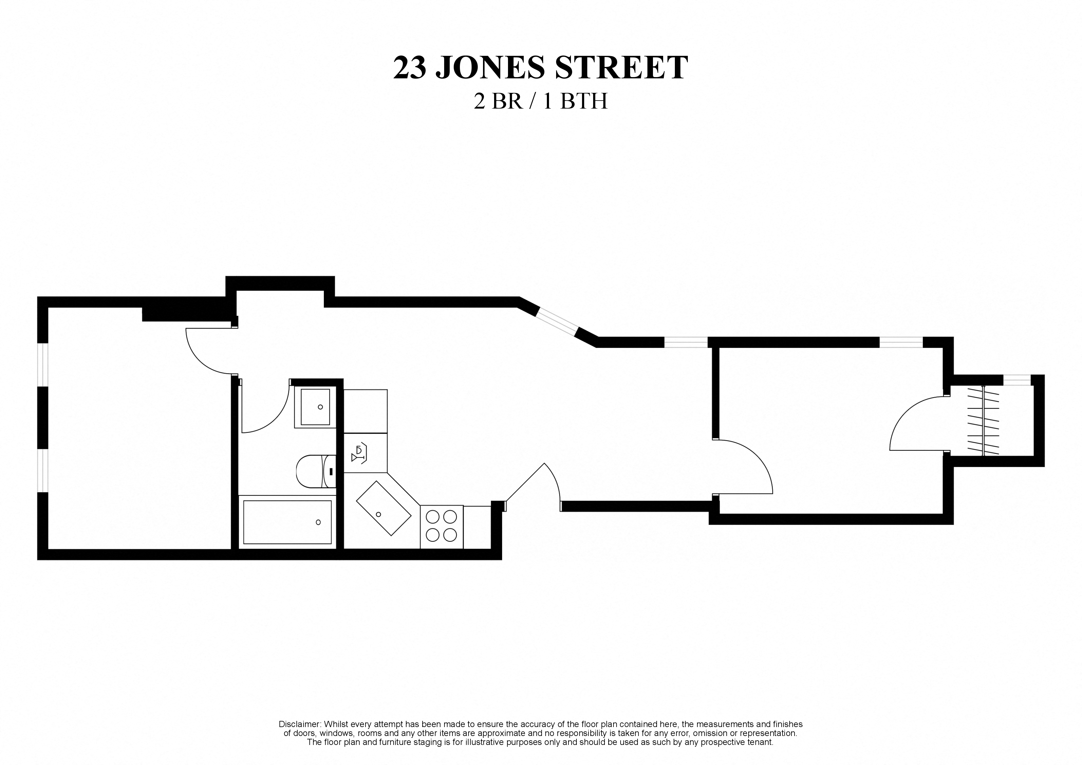 2D floor plan for 2 bedroom one bathroom at 23 Jones Street New York